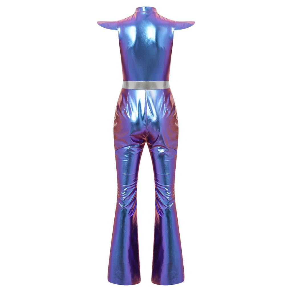 Retro 70er Disco Club Jumpsuit für Herren Flatterärmel Reißverschluss vorne Farbverlauf Pailletten Oberteil Schlaghosen Color Block Unitard Halloween