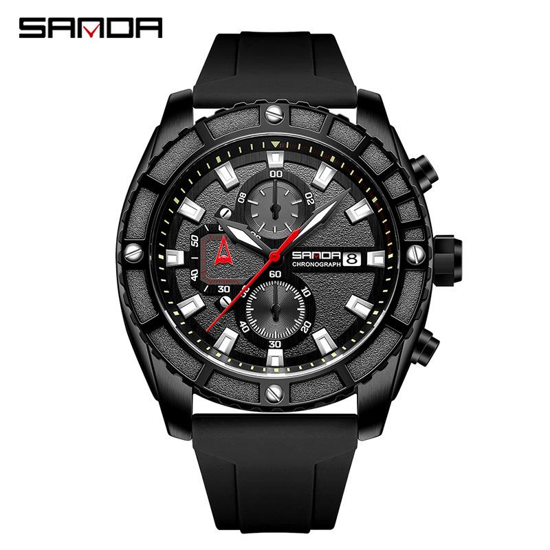 Sanda Men's Quartz Chronograph Fashion Watch with Three-Eye Dial and Calendar
