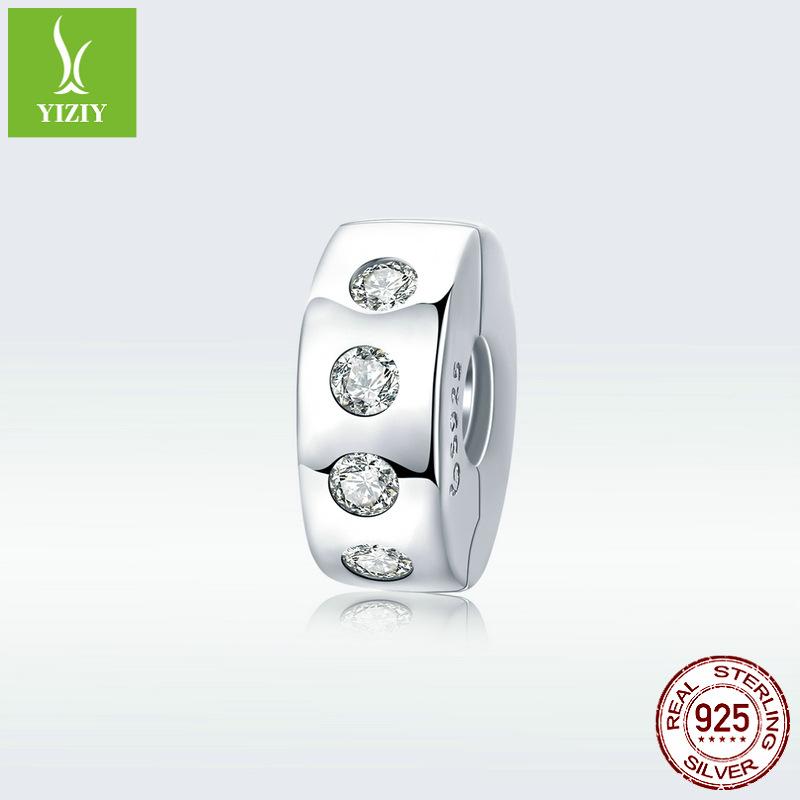 S925 Sterling Silver Enkel Pärla Mellanlägg Positioneringsspänne Berlock Platinapläterad Diamantpärlor Kan Öppnas