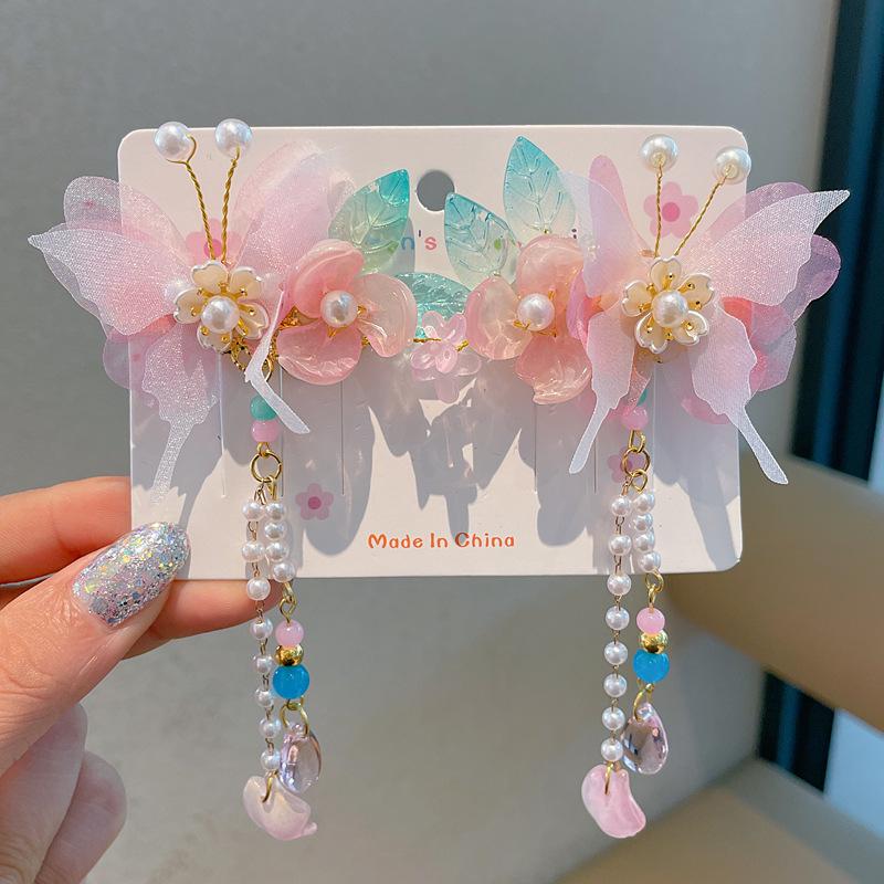 Chinese Style Hanfu Hairpin Set for Girls - Includes Hair Clips, Swaying Tassels, and Butterfly Accessories