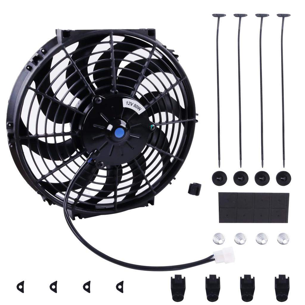ZAP Performance 12-inch Engine Cooling Fan, Electric Radiator, Universal Slim Pull-Type Cooling Fan, Push-Pull Engine Kit, 12V, 80W Power, Universal E