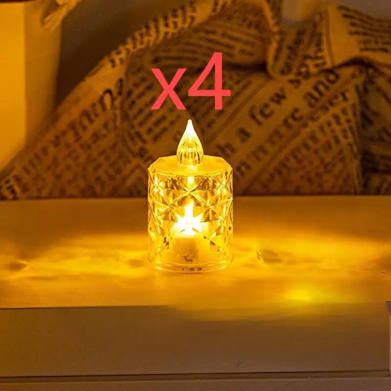 

3шт/Набір Кришталеве Безполуменеве Світло Свічки Без Вогню Світлодіодна Електронна Чайова Свічка Безполуменева Електронна Прозора Кришталева Свічка