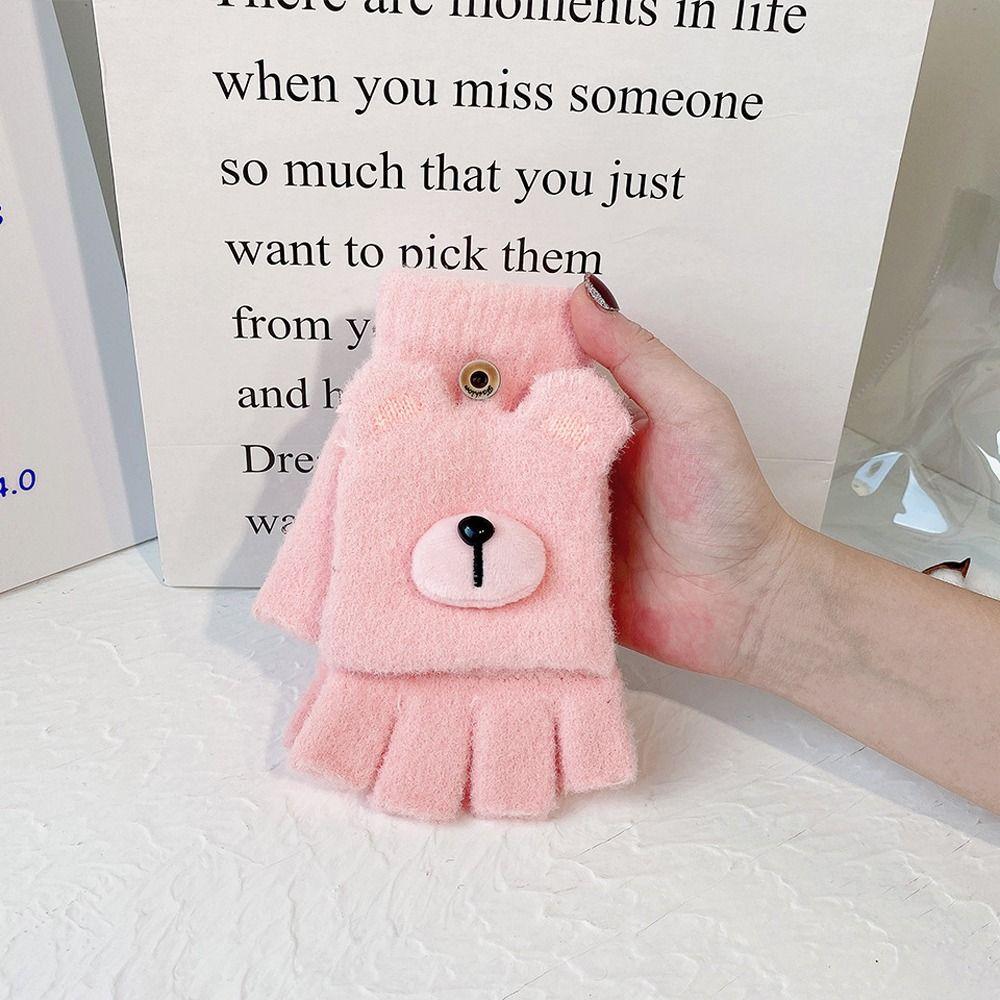 Touch Screen Windproof Half Finger Flip Gloves Women Flip Gloves Winter