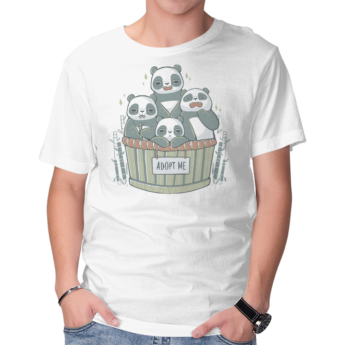 Unisex Crew Neck T-Shirt Adopt A Panda Graphic Short Sleeve Casual Tee M