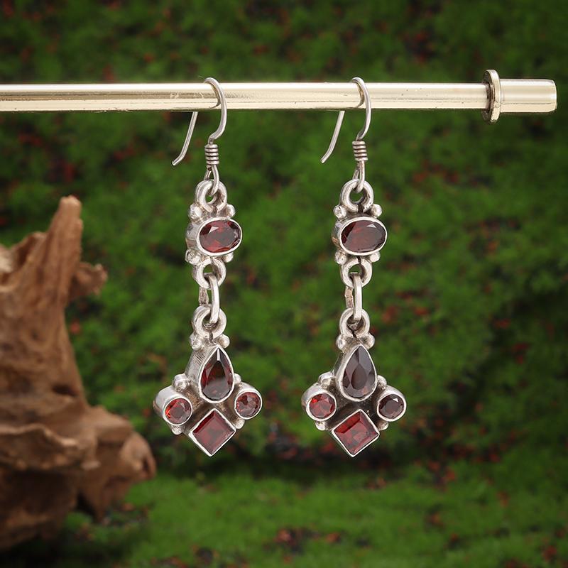 Retro Ethnic Style Red Zircon Earrings for Women, Elegant Earrings Accessories