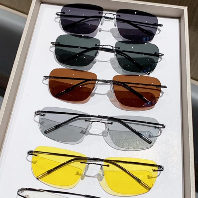 [FEISEDY] Polarized Sunglasses, Unisex, Rimless, Photochromic, UV Protection, Ultra-lightweight (11g), Comfortable for Driving, Golf, Hiking, Sports,
