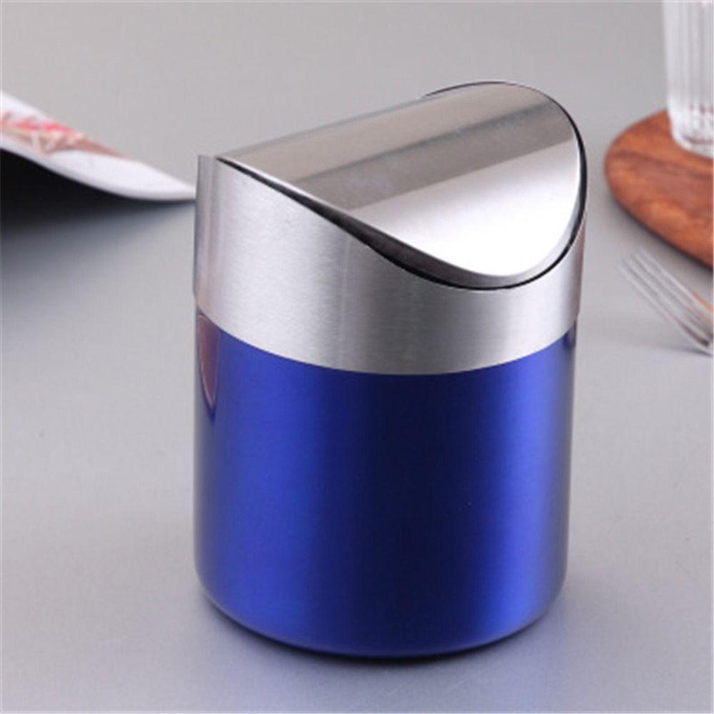 Stainless Steel Desktop Trash Can Rust-proof Dust-proof Mini Flip Trash Can Multi-use Simple Desktop Dumpster Dormitory