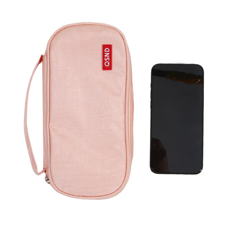 Handheld Double-layer Pencil Case Oxford Cloth Solid Color Student Case Pencil with Pen Clip Compartment Storage Bag School Stationery