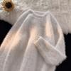 Pull Tricoté Oversize Hommes Femmes Hiver Chaud Coupe Ample Col Rond Manches Longues Pull avec Détail torsadé