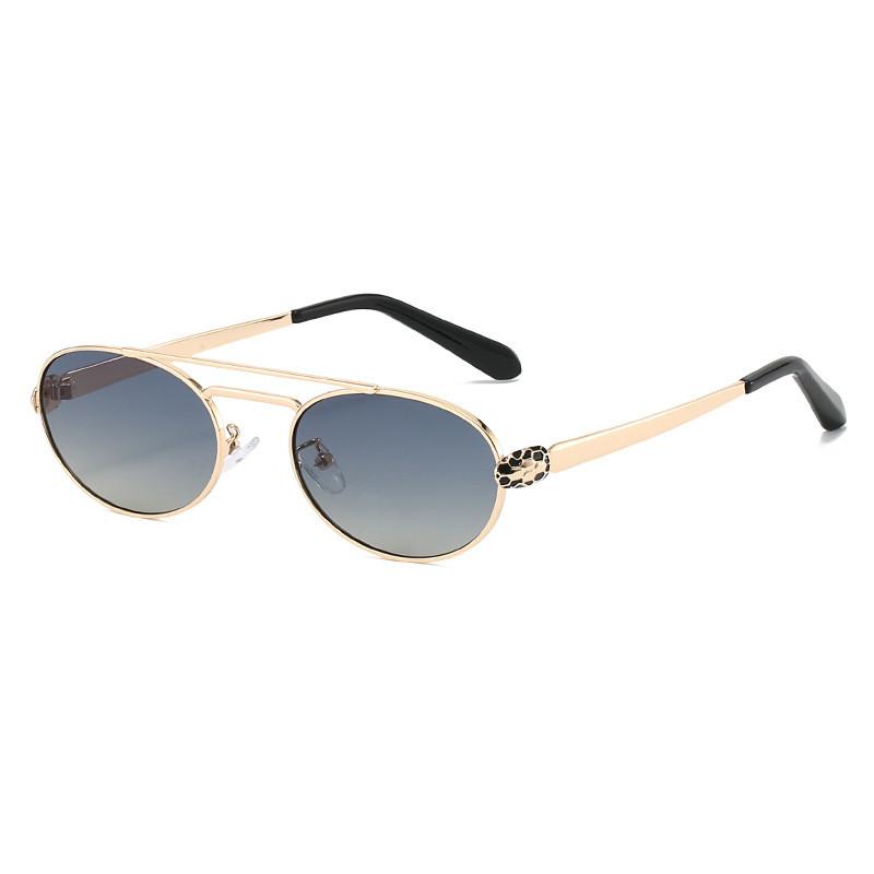 Metal Double Beam Oval Frame Sunglasses With Brown Lenses For Fashion And Travel GoldFrameGreenYellow