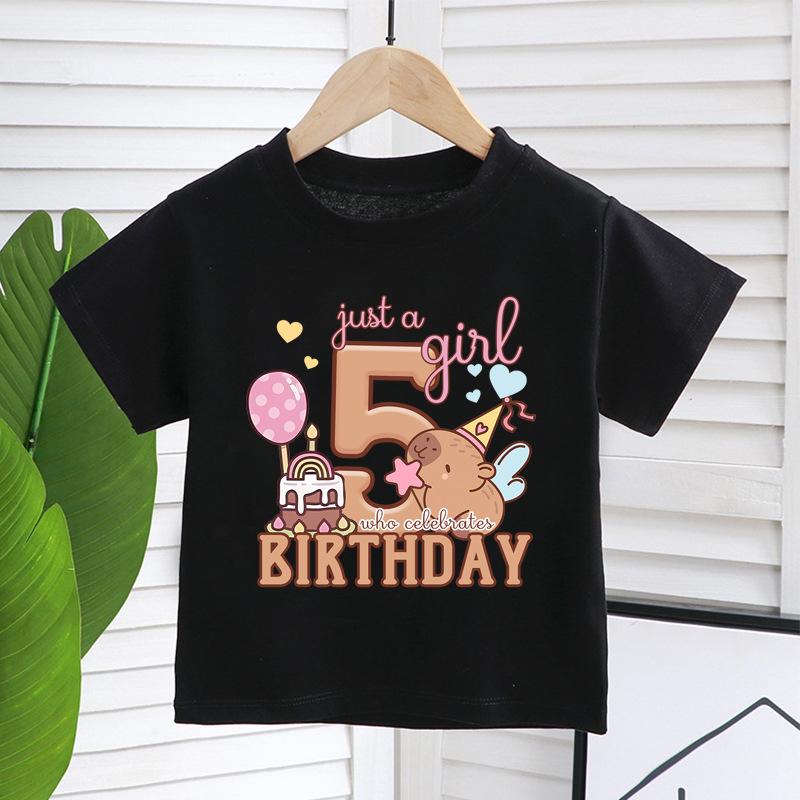New Capybara Summer Birthday Number Pure Cotton Print Kids T Shirts Short Sleeved Cute Children's T-shirt