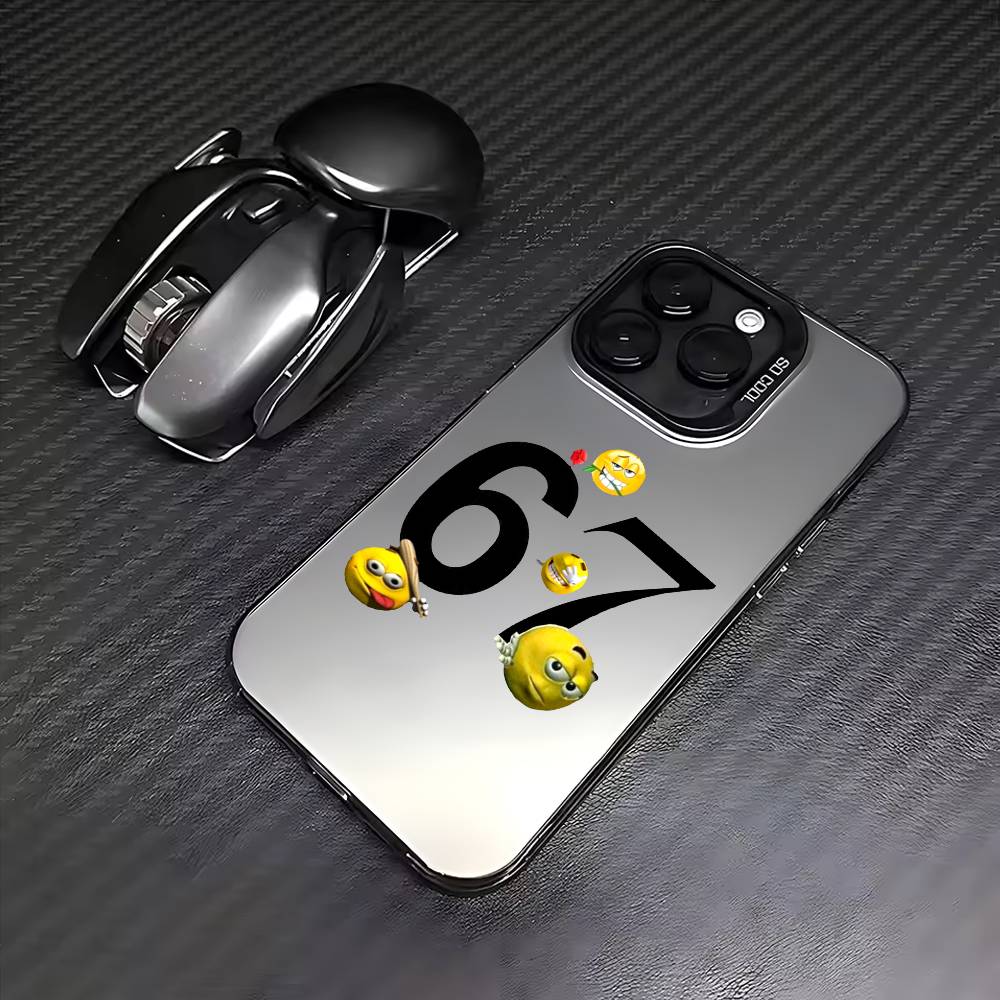

67-Six Seven Phone Case For iPhone 17,16,15,14,13,12,11 Plus,Pro Max,Colored Silver Phone Case iPhone13PROMAX