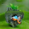 Floating Artificial Mountain Rock Aquarium Decoration, Realistic Moss Ornament with Covered Stone Decor Cave, Fish Tank Hideout Shelter for