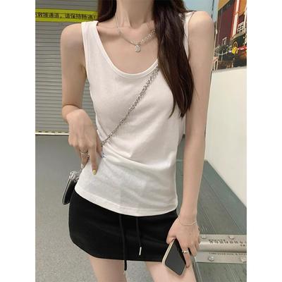 American Retro Large Neckline Wide Shoulder Vest for Women Loose and Lazy Wind Covering Side Breasts Sleeveless Suspender Outer Summer Top