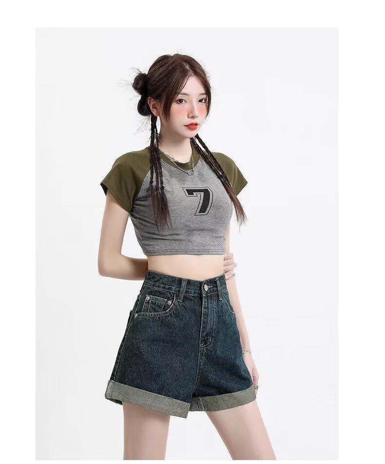 2024 Women's High Waist Slimming Rolled Edge Denim Shorts - Trendy European Style