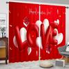 Set Of 2 Romantic Love Curtains Rose Red Heart Floral Hd Digital Print Semi Transparent Living Room Bedroom Curtain Polyester Machine Washable Ideal