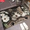 1Pcs Anti Fatigue Kitchen Rugs, 850G Velvet Cat And Flowe Print Waterproof Non-Slip Thick Cushioned Mat Comfort Standing Mat