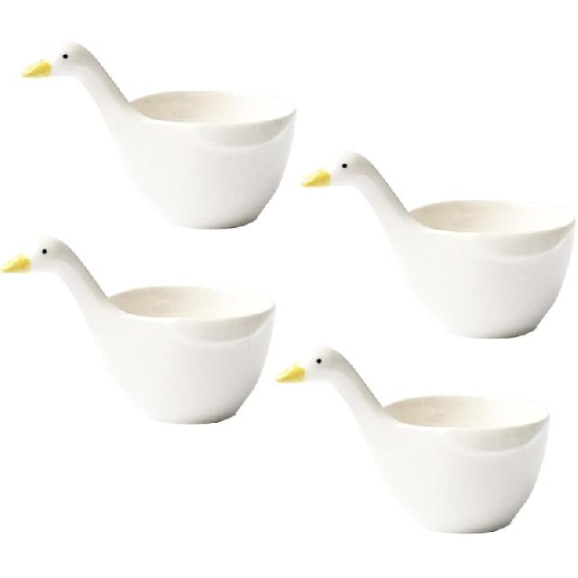 WAIT FLY 4pcs White Porcelain Sauce Dipping Bowl, 4-Inch Appetizer Plate Seasoning Dish, Stackable, Cute Duck Shape