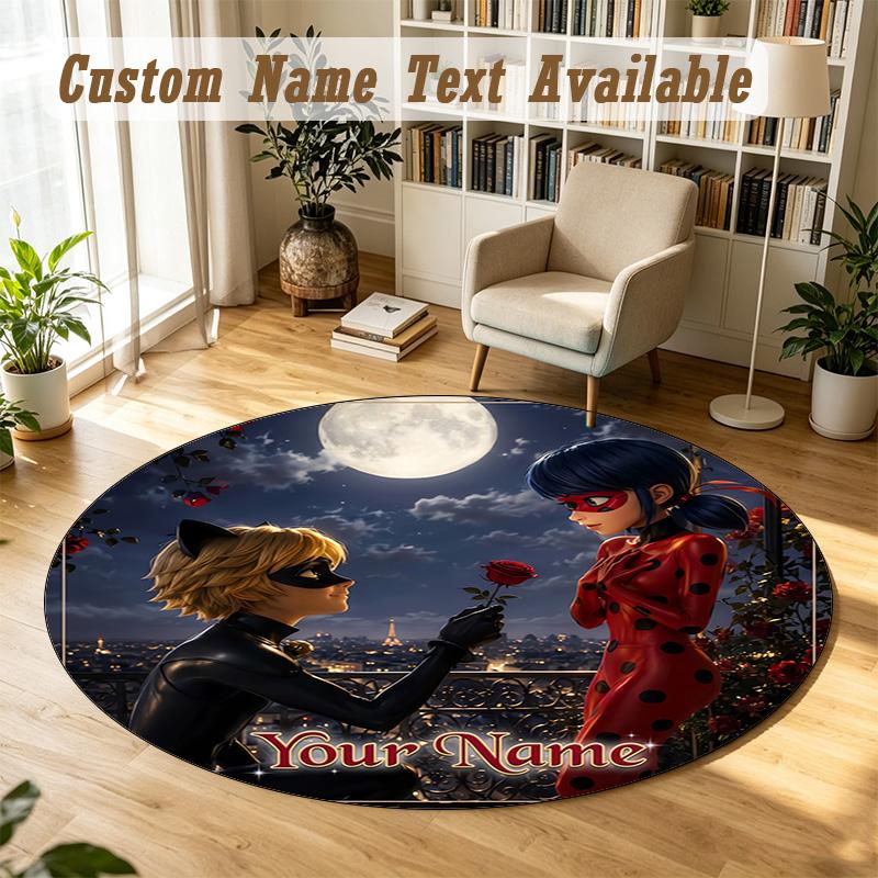Round Rug Custom NameMiraculous Ladybug Pattern Non Slip Carpet Home Floor Decor