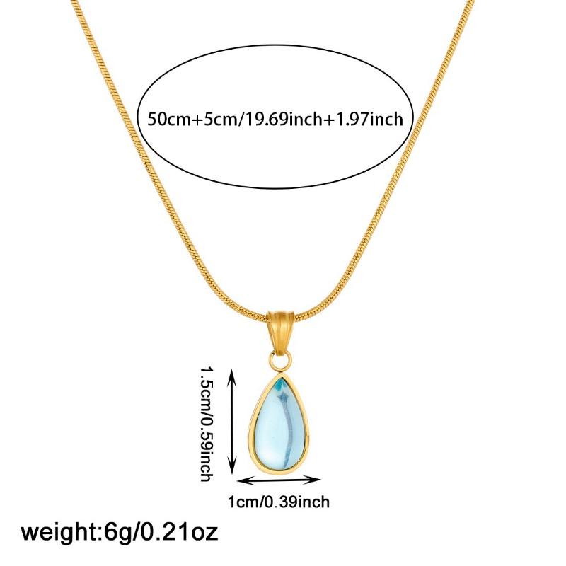 Gold Plated Snake Chain Necklace with Teardrop Shaped Blue Stone Pendant Fashion Jewelry for Women