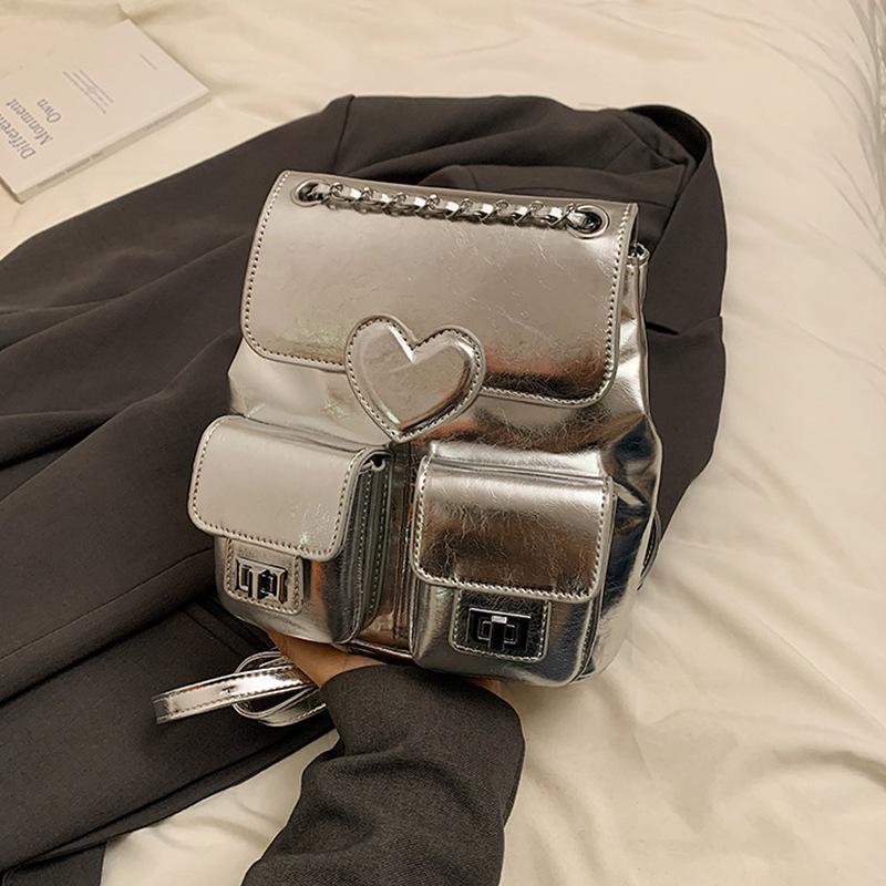 Love Design Backpack Women S Student Chain Backpack Fashion Travel Small School Bag Women