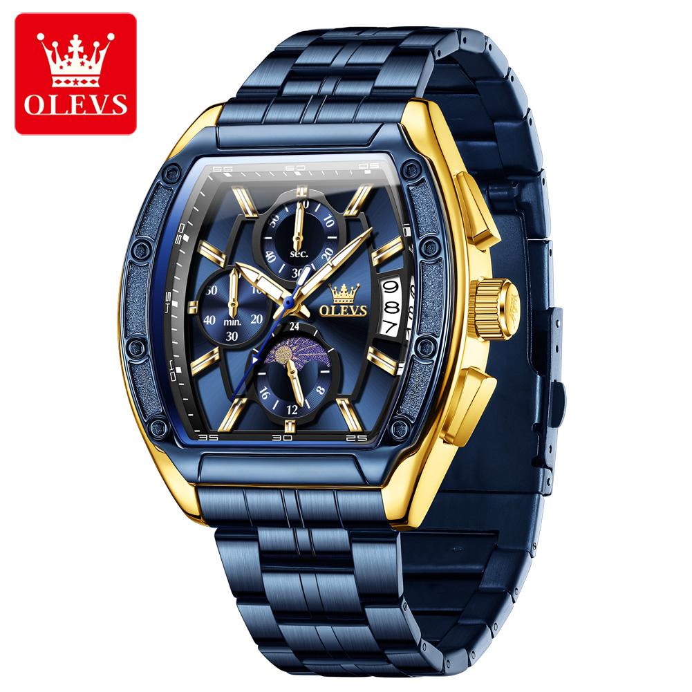 Men Watch Luxury Chronograph Quartz Watch Leather Waterproof Luminous Date Moon Phase Watches for Man Reloj