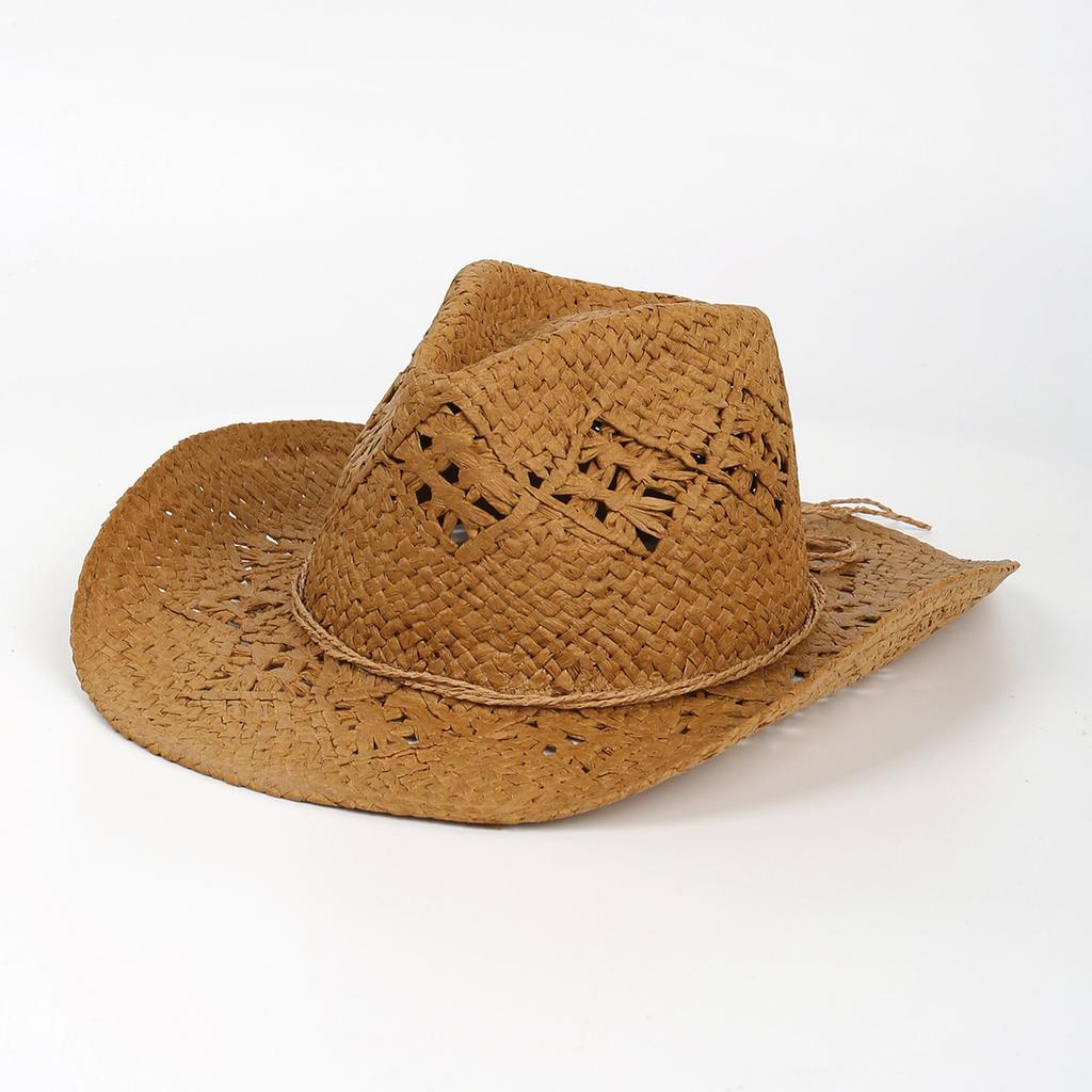 Hot-selling Hollowed-out Panama Straw Hat Women's Retro Straw Woven Western Cowboy Hat Men's Summer Sunscreen Beach Hat