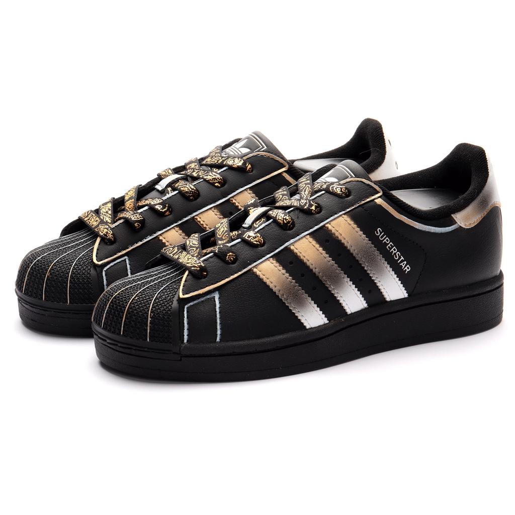 Adidas Originals SUPERSTAR Wear resistant And Lightweight Low top Skateboard Shoes Unisex Black Gold EG4959(Team1326-SBOX)