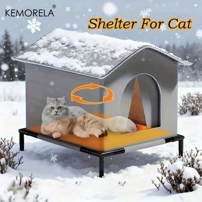  Large Winter Outdoor Cat House & Dog Kennel with Insulated Plush Interior, Easy Assembly,Durable Oxford Fabric for Cats