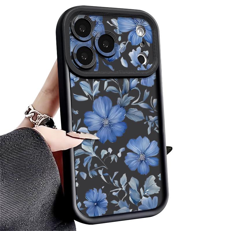 Pale Blue Flowers Pattern Case For iPhone 17 Pro Max Funda Shockproof Bumper Cover For iPhone 16 Pro Max 15 14 13 12 11 Air 16E