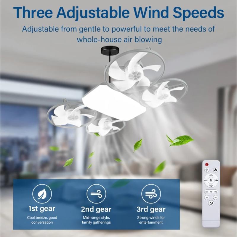 2 in 1 LED E27 Ceiling Fan Light AC 110-220V with Remote 3 Color Temp 3 Speeds Dimmable Adjustable for Bedroom Home Restaurant