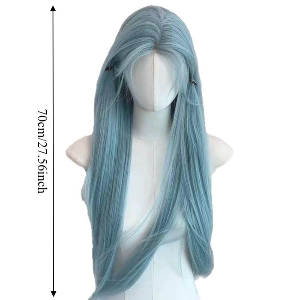 Harajuku Sea Salt Blue Wig 28inch Lolita Cosplay Wig Fake Hair Long Straight Synthetic Wig JK Girl