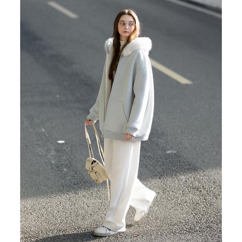 

TonLion Women s Faux Suede Faux Fur Collar Mid-Length Coat M