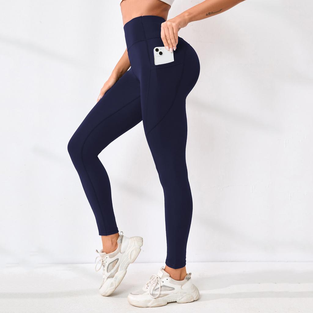 Women's Fashion Color Stitching High Waist Hip Pocket Outdoor Sports Pants Fitness Tight Base Cropped Pants
