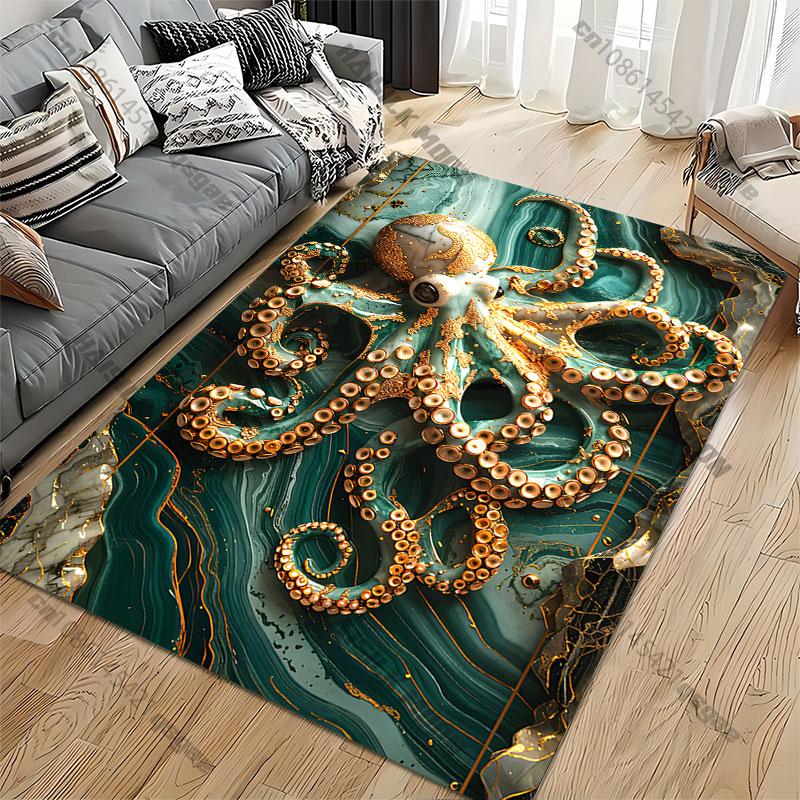 Elegant octopus with golden accents carpet Yoga living room room decor children's crawling mat doormat area rug games mat