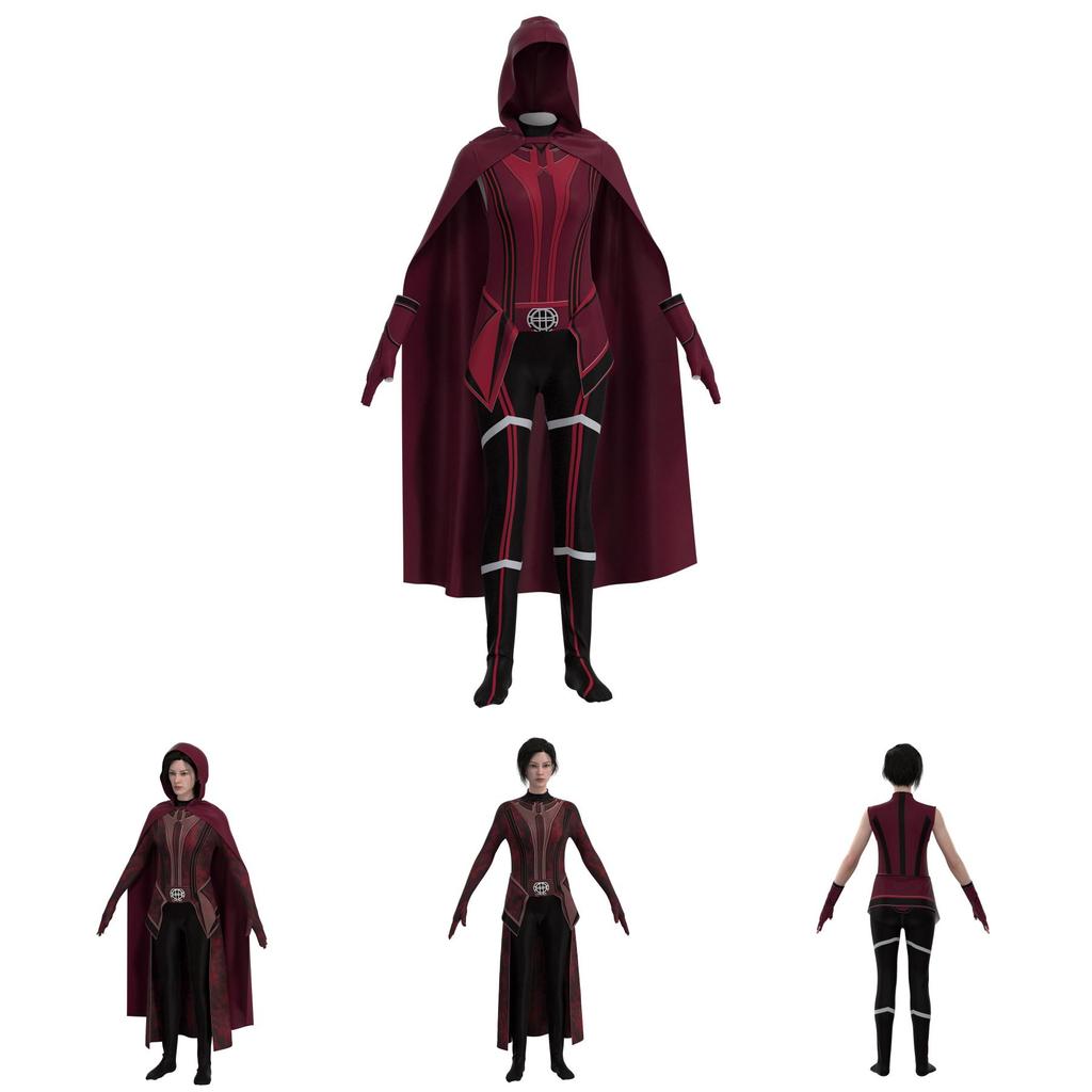 Wunderbares Scarlet Witch Rollenspielkostüm für erwachsene Kinder Jumpsuit Kopfschmuck und Umhang enthalten