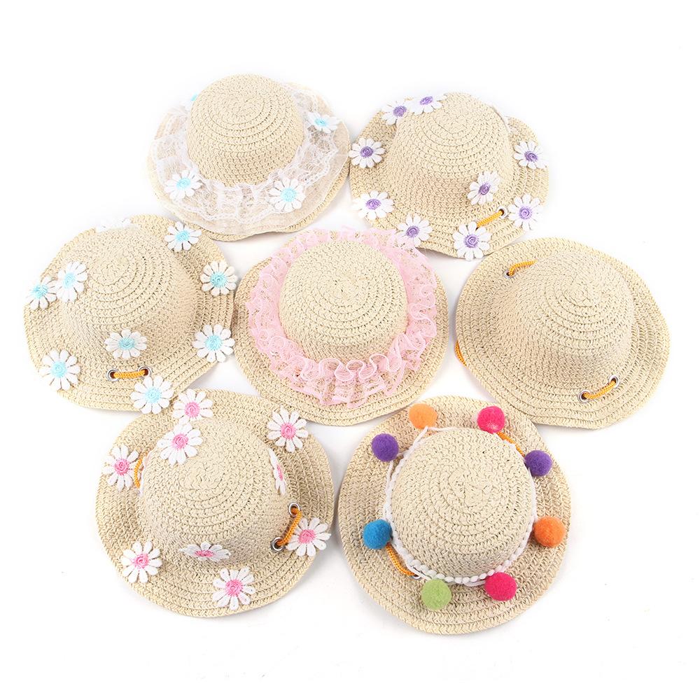 New Pet Straw Hat Cute Pet Photo Decoration Lace Hat Cat Headpiece Small Daisy Straw Hat