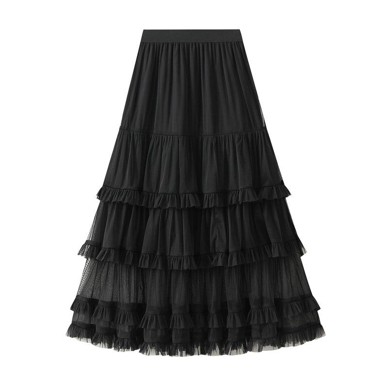 Qooth Sweet Tiered Tulle Skirt Summer Pink A Line Skirt Simple Casual Trendy Women's Skirt QT2591