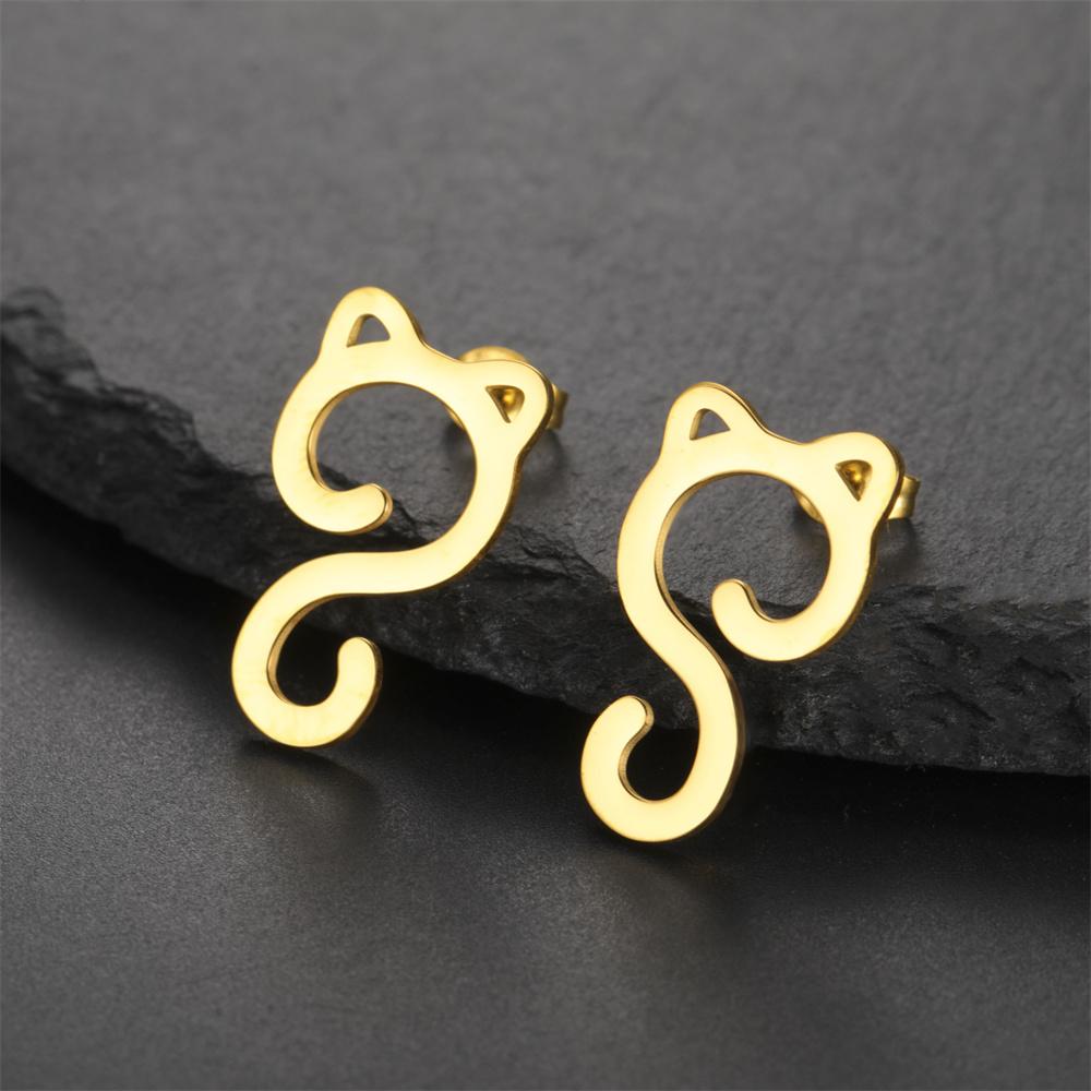 My Shape Cute Cat Stud Earrings for Girls Gifts Animals Lovers Lovely Kitten Earrings Stainless Steel Jewelry for Women Teen