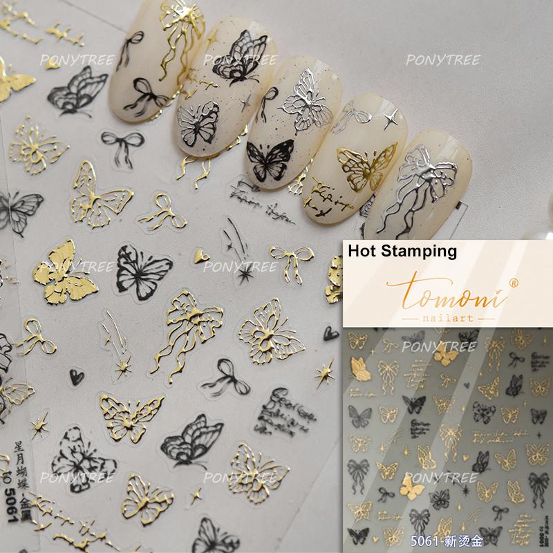 Punk Silver Metal Line Star Flower Love Colorful Butterfly Nail Art Stickers Horror Halloween Decorations Manicure Decals