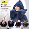 Inflatable U-Shaped Travel Pillow with Hat, Multi-Functional Neck Support for Outdoor, Airplane, Train, and Lunch Breaks.