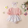 Cotton Summer Baby Bodysuit Flower False 2Piece Jumpsuit Dress Toddle Princess Dress  Summer