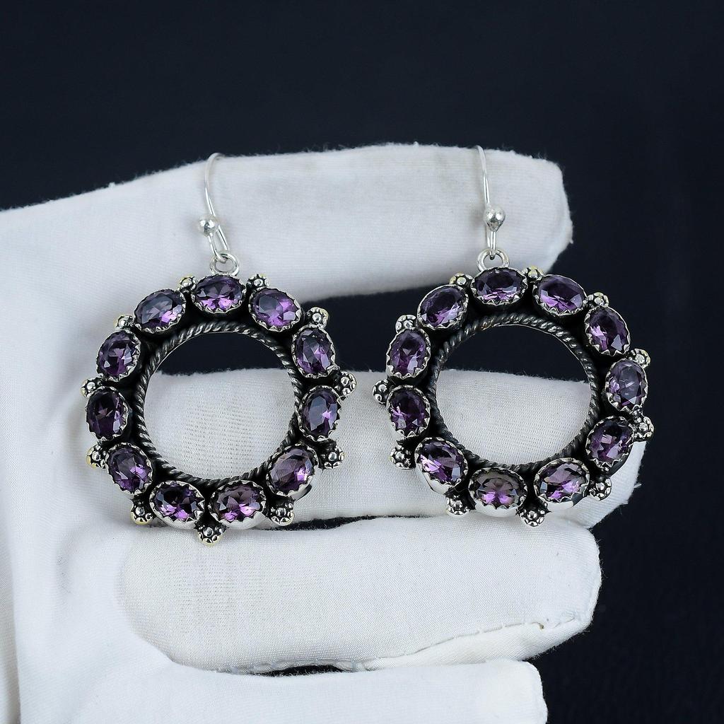 Wunderschöne Amethyst Edelstein Ohrringe, 925 Sterling Silber Ohrringe, handgemachte Boho Silber Schmuck Ohrhänger, Verlobungsgeschenk