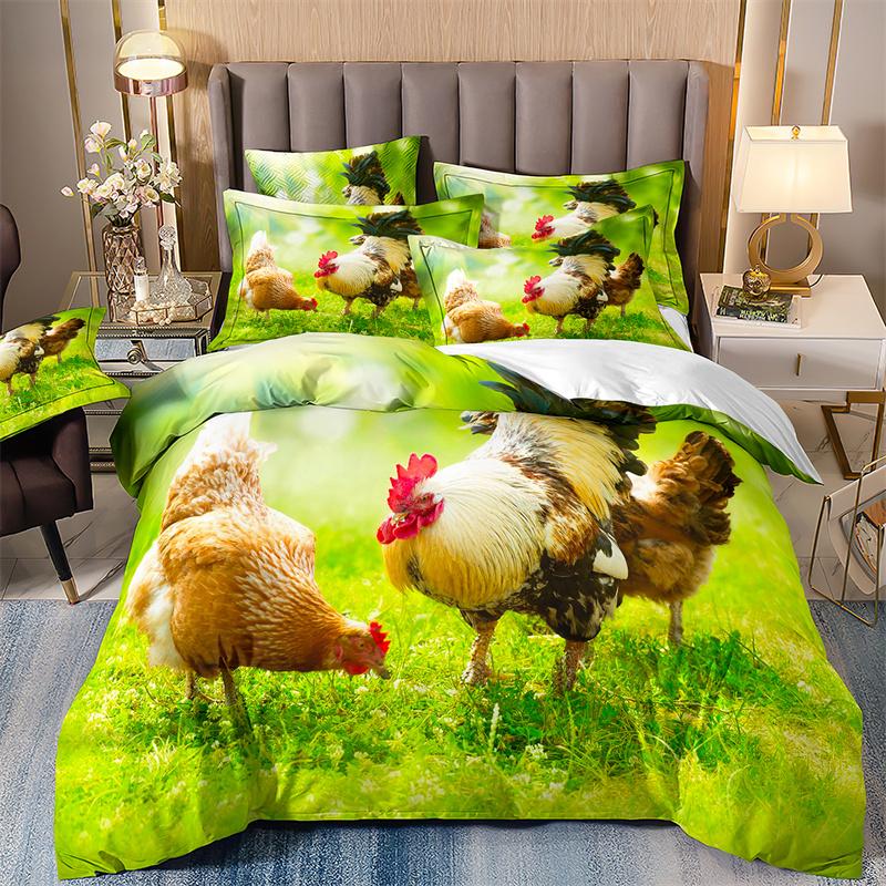 King Size Bedding Set For Adults,Duvet Cover,Print Cock,Hen, Sheep,Cow,hamster,Animal, Poultry,Double Bed Cover With Pillowcases