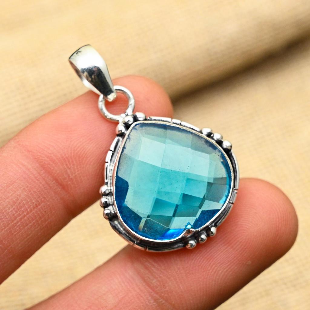 Drahokam Modrý Topaz Ručně vyráběný 925 Ryzí Sterlingové Stříbro Šperk Přívěsek Pro Ni