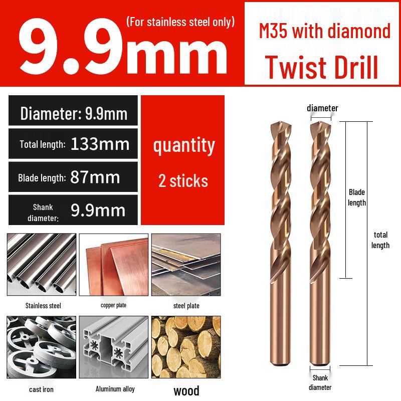 Set di punte da trapano HSS M35 al Cobalto per Legno, Metallo, Acciaio Inossidabile - Alta Durezza