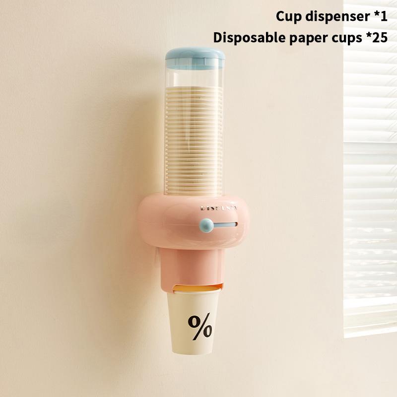 Plastic Disposable Paper Cup Holder Punch Free Wall Mounted Automatic Cup Dispenser Large Capacity Dustproof Container Home