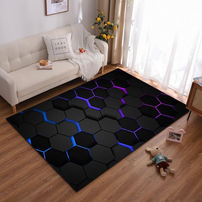 

Modern Black Carpet with Blue and Purple Hexagonal Pattern Design Suitable for use as an anti-slip for living room bedroom sofas 40x60cm( 15x23in )