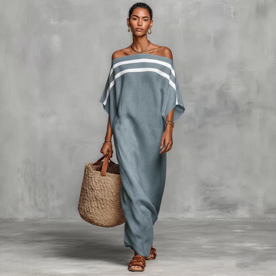 2026 new European and American independent station women's stand-up collar striped casual loose dress
