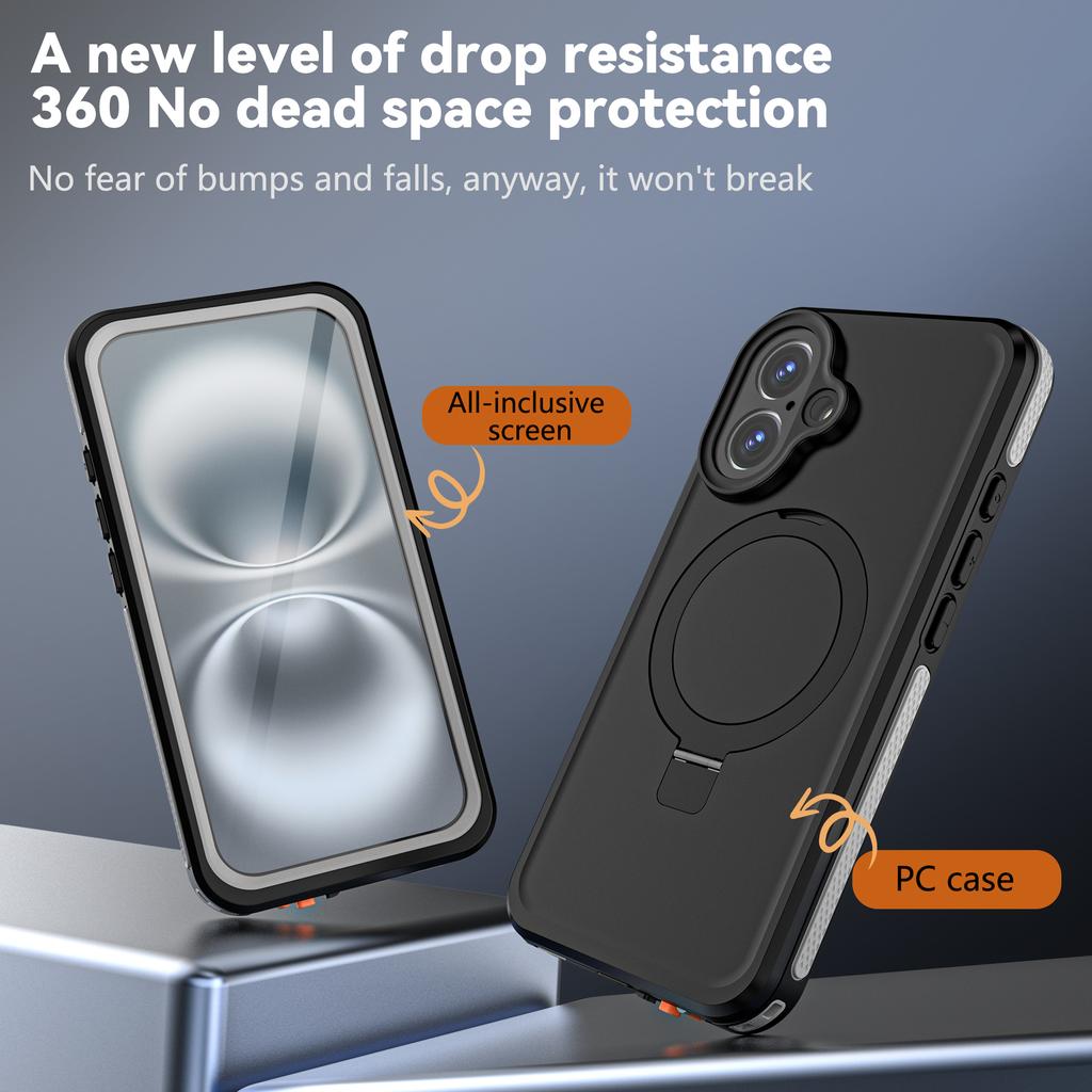 REDPEPPER IP68 Waterproof Case For iPhone 16 Phone Back Cover Kickstand Compatible with MagSafe